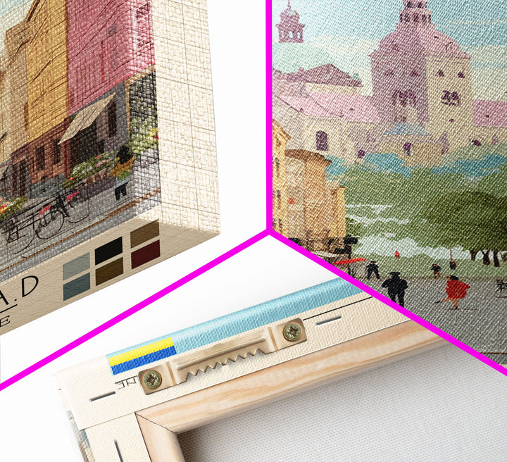 Lviv Ukraine Travel Poster Framed Canvas Print, Wall Decor, Midcentury Modern Art, Pop Art, Scenic Art for Home and Office