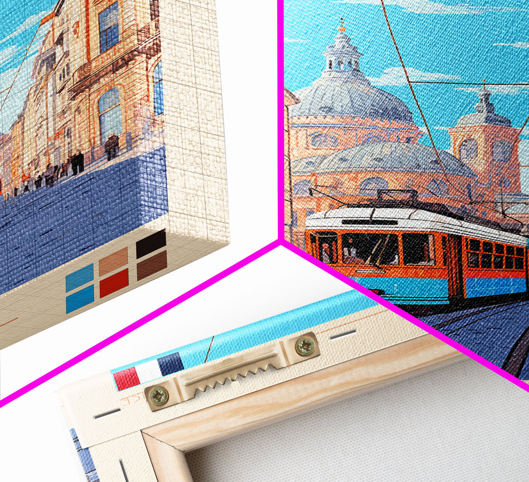 Lyon France Travel Poster Framed Canvas Print, Midcentury Modern Art, Pop Art Wall Decor, Scenic Bedroom Art, Office Decoration