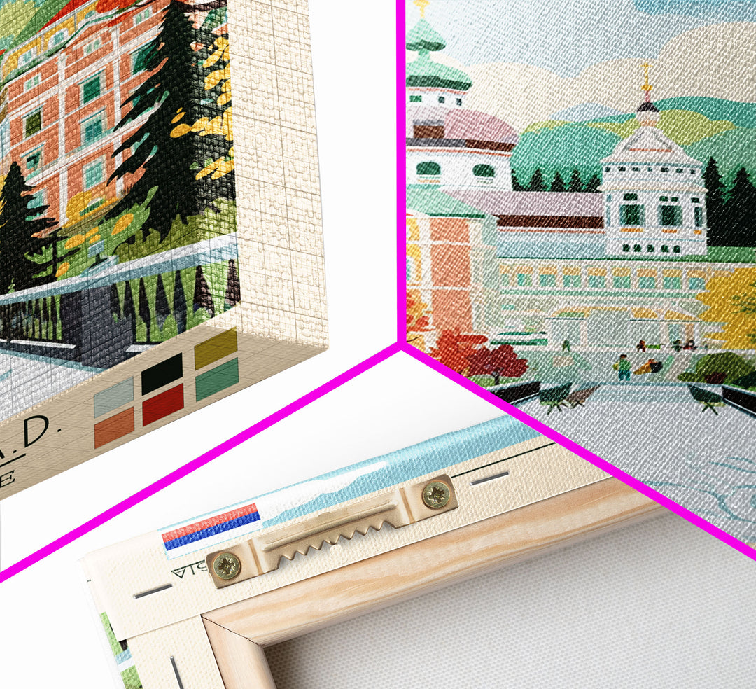 Lyubertsy Russia Travel Poster Framed Canvas Print, Midcentury Modern Art, Pop Art Wall Decor, Scenic Living Room Art, Bedroom Decor