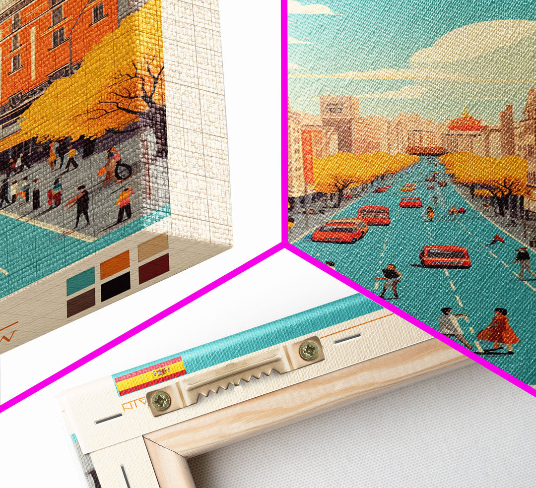 Madrid Spain Travel Poster Framed Canvas Print, Vintage Style, Pop Art Home Decor, Scenic Wall Art, Bedroom Decoration, Office Gift