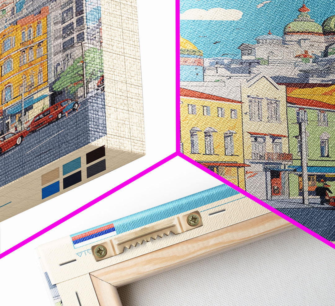 Makhachkala Russia Travel Poster Framed Canvas Print, Midcentury Modern Art, Pop Art Wall Decor, Scenic Wall Art, Living Room Decoration, Office Art