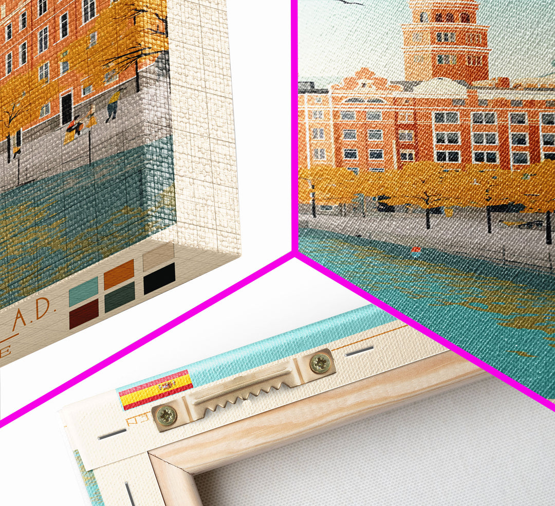 Malmö Sweden Travel Poster Framed Canvas Print, Midcentury Modern Art, Pop Art Wall Decor, Scenic Wall Art, Bedroom Decoration