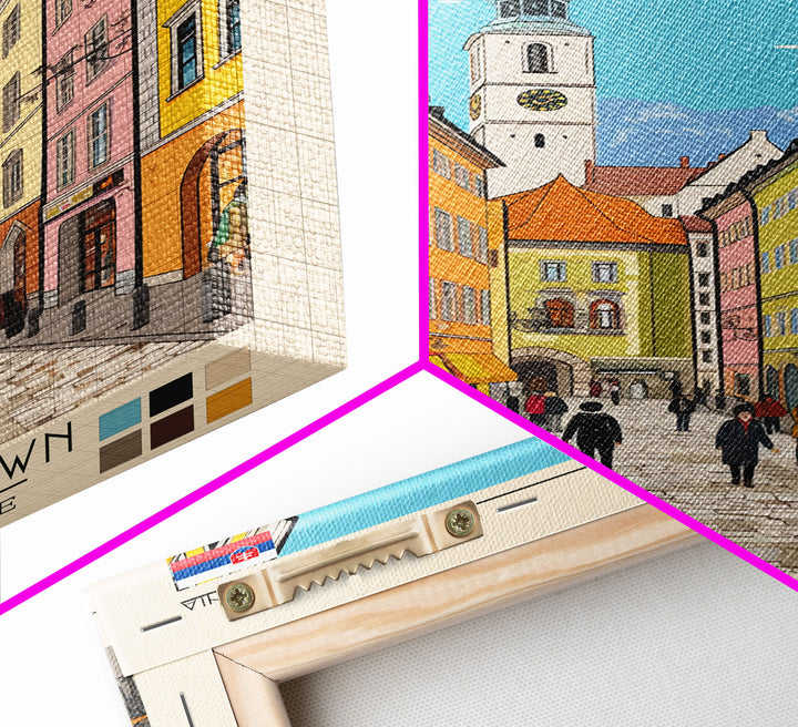 Maribor Slovenia Travel Poster Framed Canvas Print, Vintage Style, Pop Art Home Decor, Scenic Wall Art, Bedroom Decoration, Office Gift