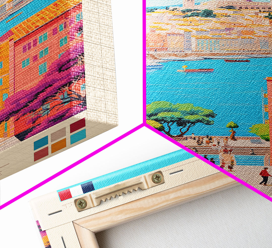 Marseille France Travel Poster Framed Canvas Print, Midcentury Modern Art, Pop Art Wall Decor, Scenic Living Room Art, Bedroom Gift