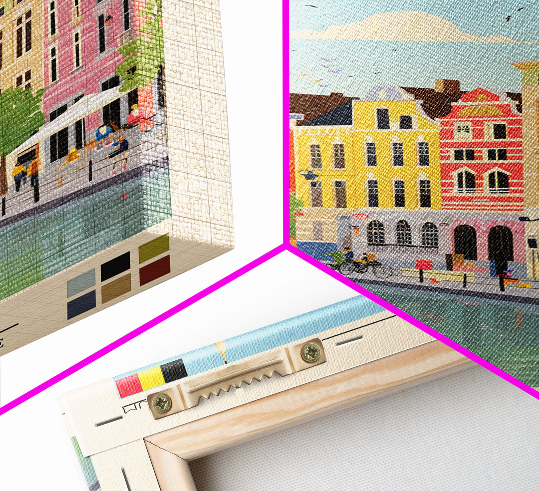 Mechelen Belgium Travel Poster Framed Canvas Print, Midcentury Modern Art, Pop Art Wall Decor, Home Decor, Vacation Gift, Bedroom Art