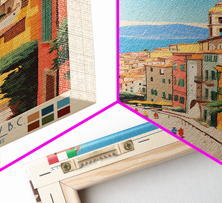 Messina Italy Travel Poster Framed Canvas Print, Midcentury Modern Art, Pop Art Wall Decor, Scenic Wall Art, Bedroom Decoration