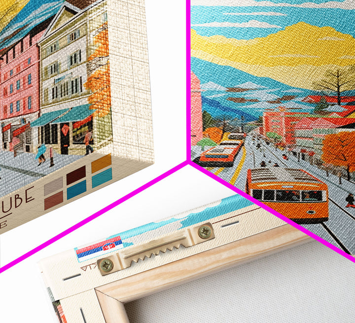 Michalovce Slovakia Travel Poster Framed Canvas Print, Midcentury Modern Art, Pop Art Wall Decor, Scenic Wall Art, Living Room Decoration, Office Art