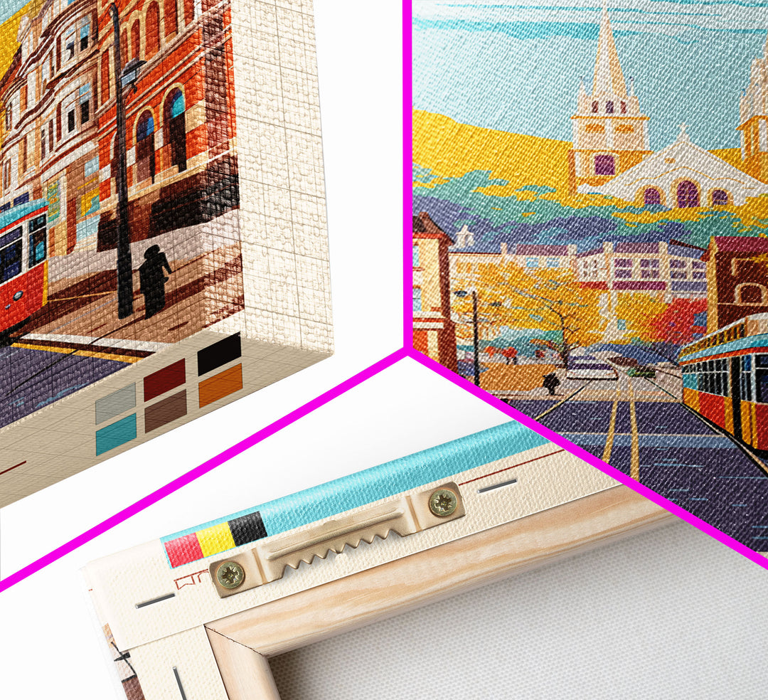 Mons Belgium Travel Poster Framed Canvas Print, Midcentury Modern Art, Pop Art Wall Decor, Home Decor, Vacation Gift, Office Art