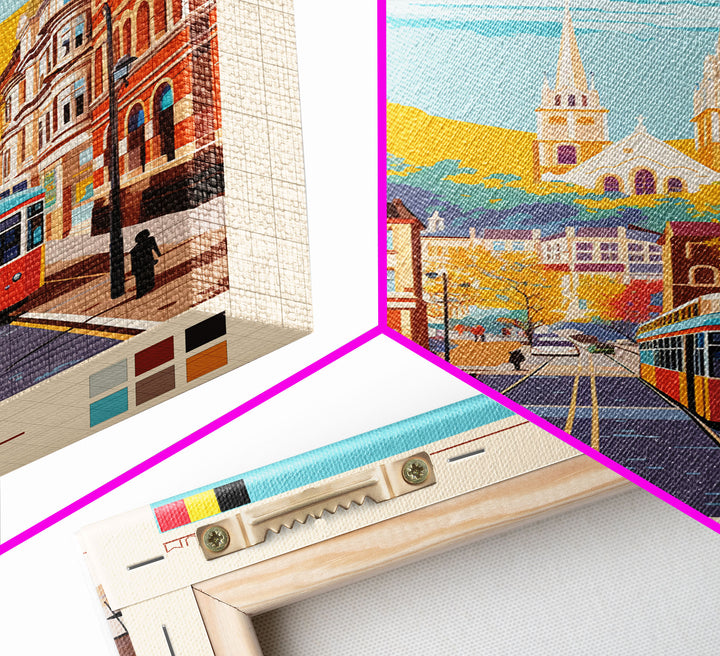 Mons Belgium Travel Poster Framed Canvas Print, Midcentury Modern Art, Pop Art Wall Decor, Home Decor, Vacation Gift, Office Art