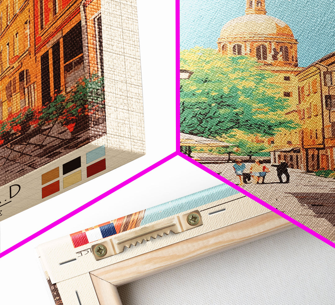 Montpellier France Travel Poster Framed Canvas Print, Midcentury Modern Art, Pop Art Wall Decor, Scenic Living Room Art, Bedroom Gift