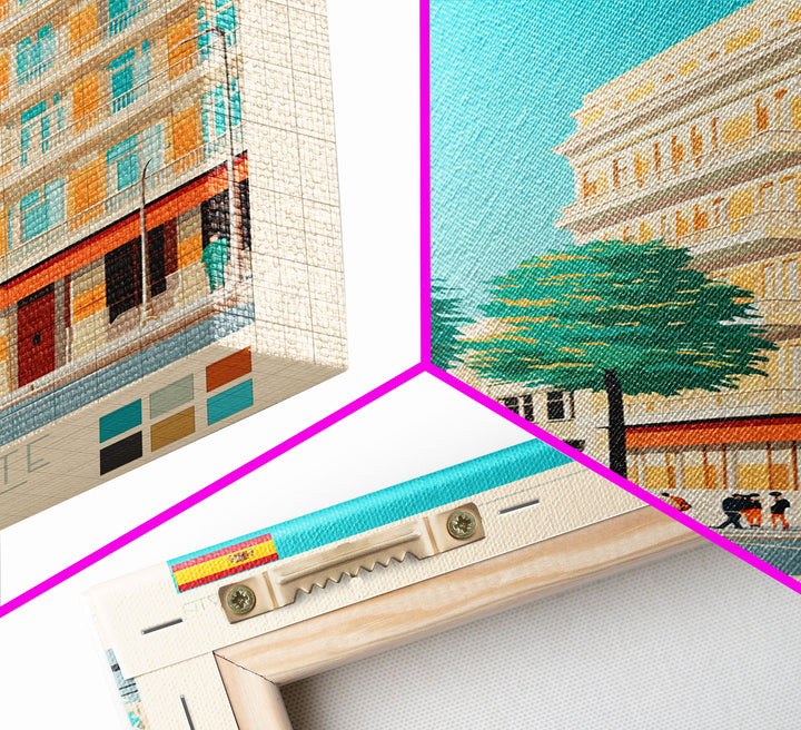 Mostoles Spain Travel Poster Framed Canvas Print, Midcentury Modern Art, Pop Art Wall Decor, Home Decor, Vacation Gift, Office Art