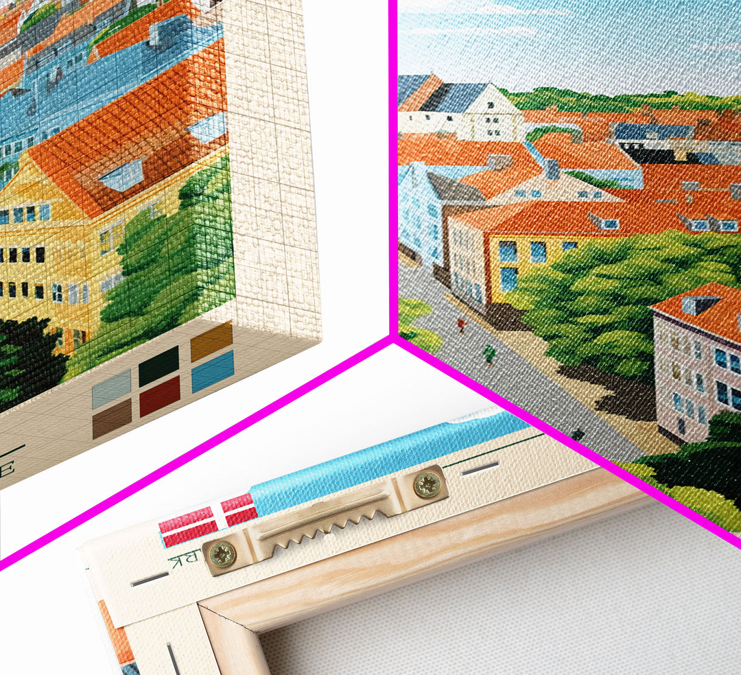 Odense Denmark Travel Poster Framed Canvas Print, Midcentury Modern Art, Pop Art Wall Decor, Scenic Wall Art, Living Room Decoration, Office Art