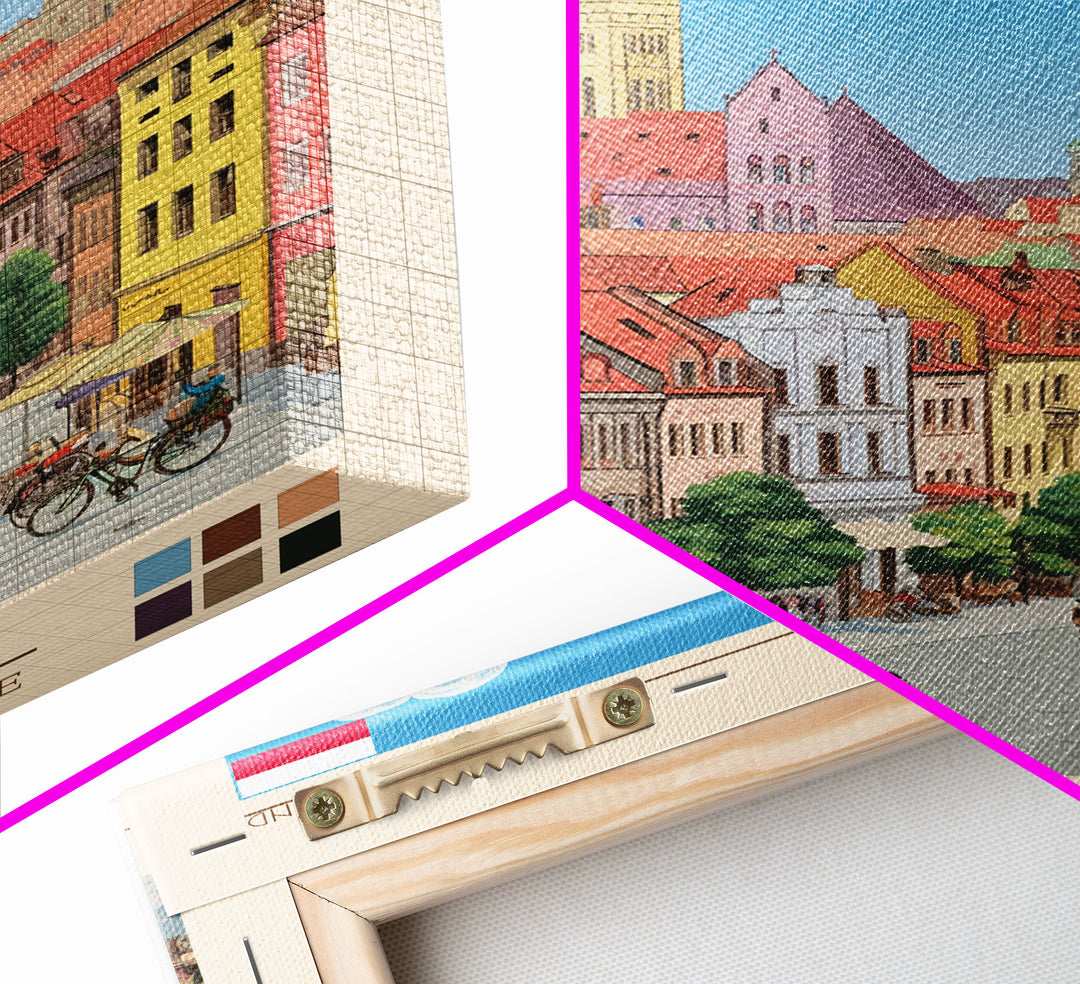 Olsztyn Poland Travel Poster Framed Canvas Print, Midcentury Modern Art, Pop Art Wall Decor, Scenic Wall Art, Bedroom Decoration