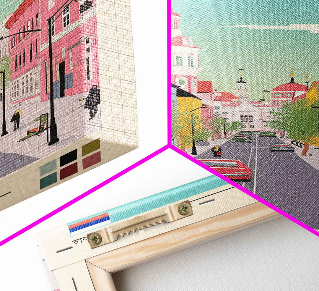 Omsk Russia Travel Poster Framed Canvas Print, Midcentury Modern Art, Pop Art Wall Decor, Scenic Wall Art, Living Room Decoration, Office Art