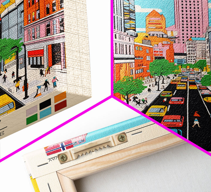 Oslo Norway Travel Poster Framed Canvas Print, Midcentury Modern Art, Pop Art Wall Decor, Scenic Living Room Art, Bedroom Gift