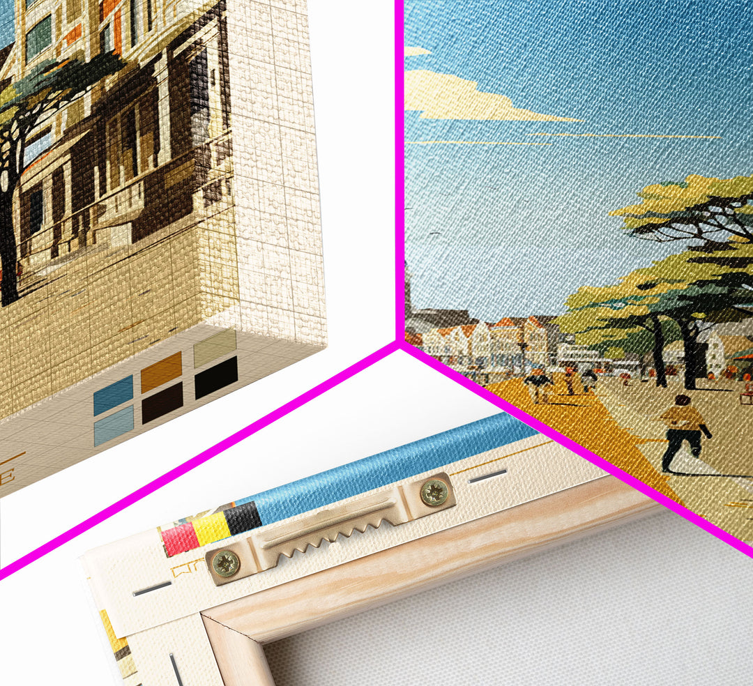 Ostend Belgium Travel Poster Framed Canvas Print, Midcentury Modern Art, Pop Art Wall Decor, Scenic Wall Art, Living Room Decoration, Office Art