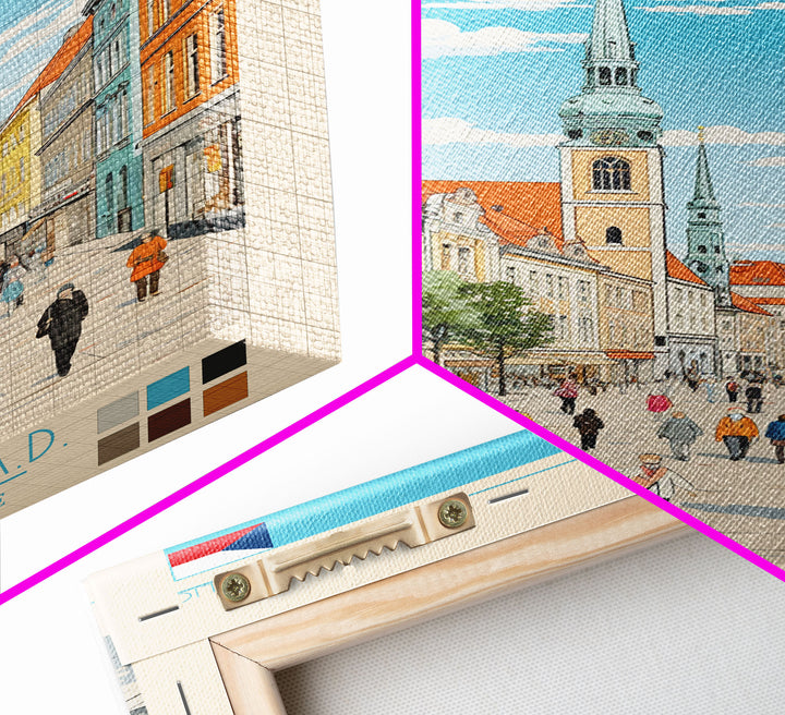 Ostrava Czech Republic Travel Poster Framed Canvas Print, Midcentury Modern Art, Pop Art Wall Decor, Home Decor, Vacation Gift, Bedroom Art