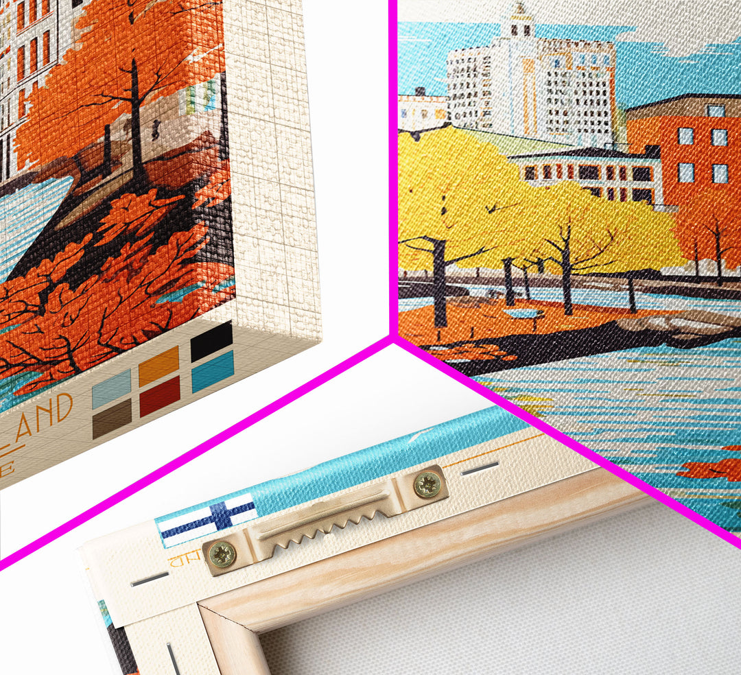 Oulu Finland Travel Poster Framed Canvas Print, Midcentury Modern Art, Pop Art Wall Decor, Scenic Wall Art, Living Room Decoration, Office Gift