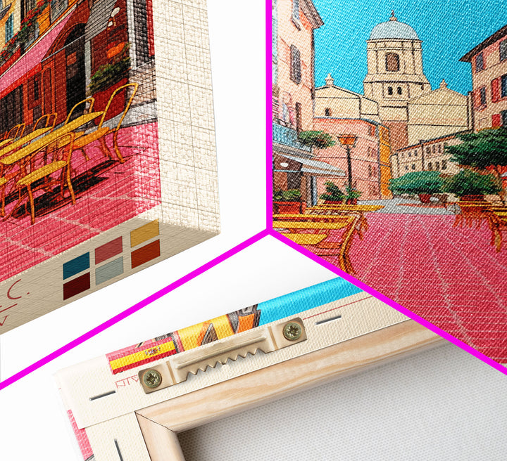 Oviedo Spain Travel Poster Framed Canvas Print, Midcentury Modern Art, Pop Art Wall Decor, Scenic Wall Art, Bedroom Decoration