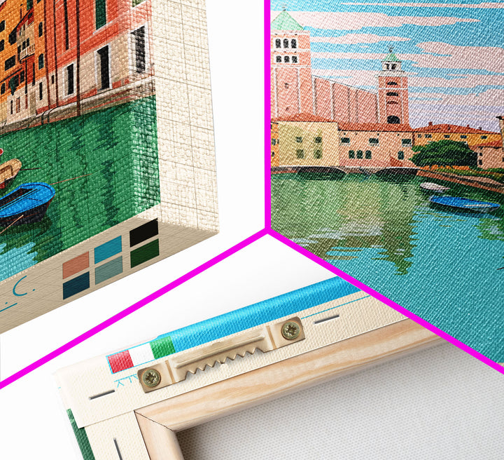 Padua Italy Travel Poster Framed Canvas Print, Midcentury Modern Art, Pop Art Wall Decor, Scenic Bedroom Art, Office Decoration