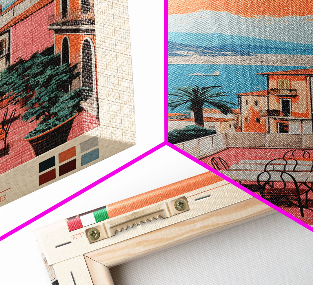 Palermo Italy Travel Poster Framed Canvas Print, Midcentury Modern Art, Pop Art Wall Decor, Scenic Living Room Art, Bedroom Decor