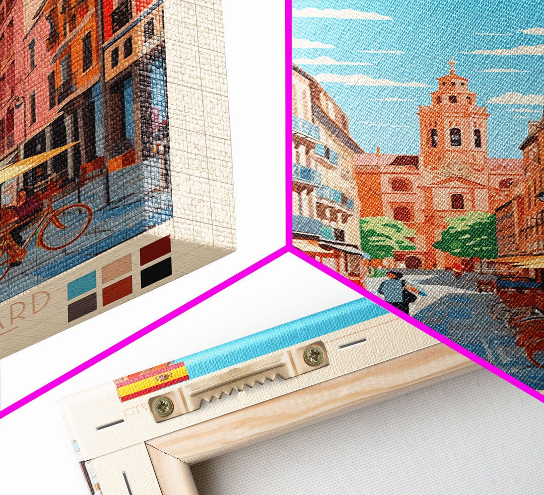 Pamplona Spain Travel Poster Framed Canvas Print, Midcentury Modern Art, Pop Art Wall Decor, Home Decor, Vacation Gift, Office Art