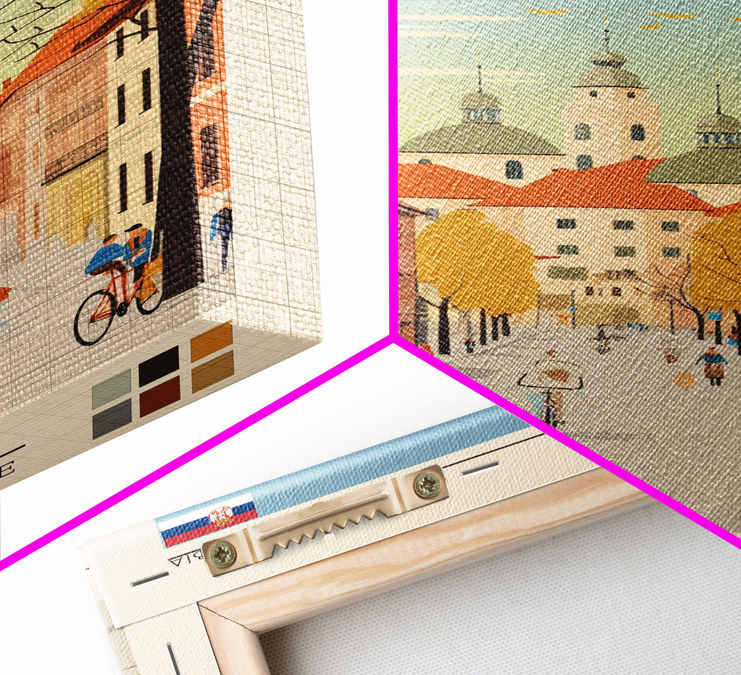 Pančevo Serbia Travel Poster Framed Canvas Print, Midcentury Modern Art, Pop Art Wall Decor, Scenic Wall Art, Living Room Decoration, Office Art