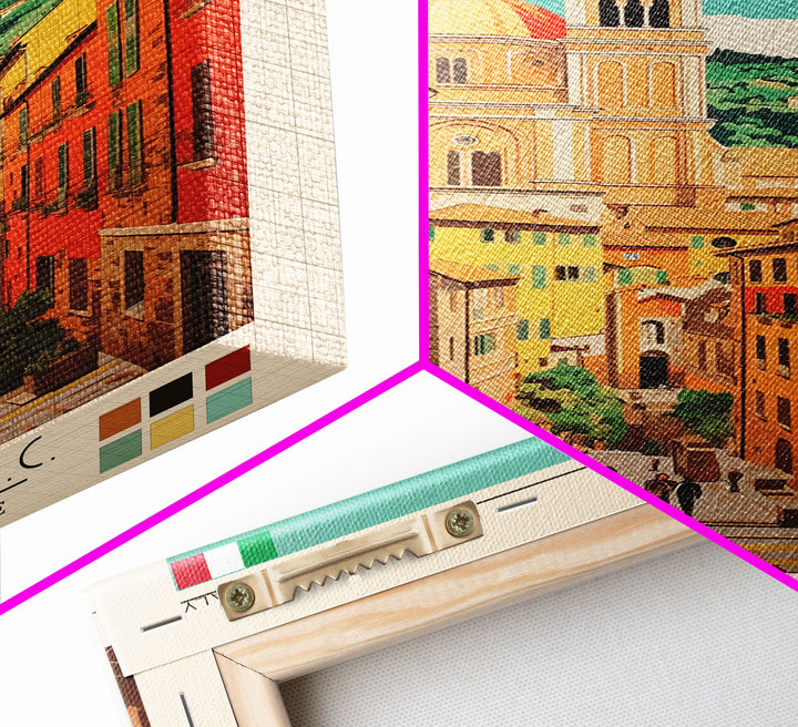 Perugia Italy Travel Poster Framed Canvas Print, Vintage Style, Pop Art Home Decor, Scenic Wall Art, Bedroom Decoration, Office Gift