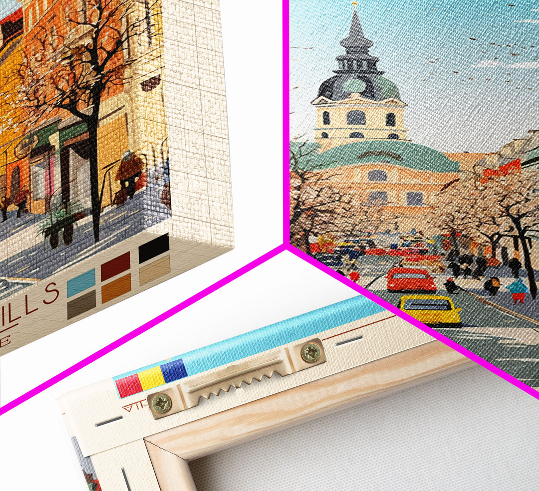 Ploiești Romania Travel Poster Framed Canvas Print, Midcentury Modern Art, Pop Art Wall Decor, Scenic Wall Art, Bedroom Decoration