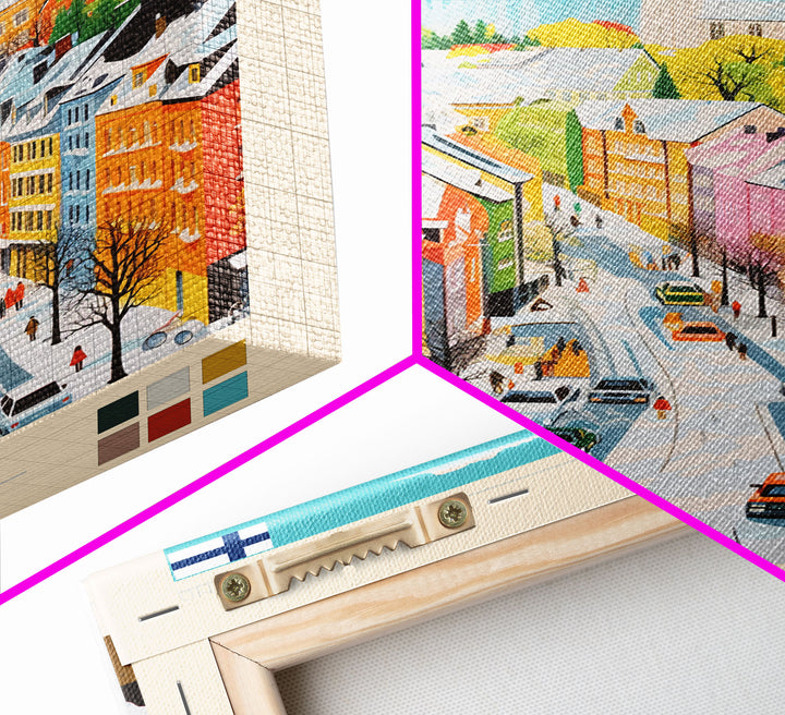 Pori Finland Travel Poster Framed Canvas Print, Midcentury Modern Art, Pop Art Wall Decor, Home Decor, Vacation Gift, Bedroom Art