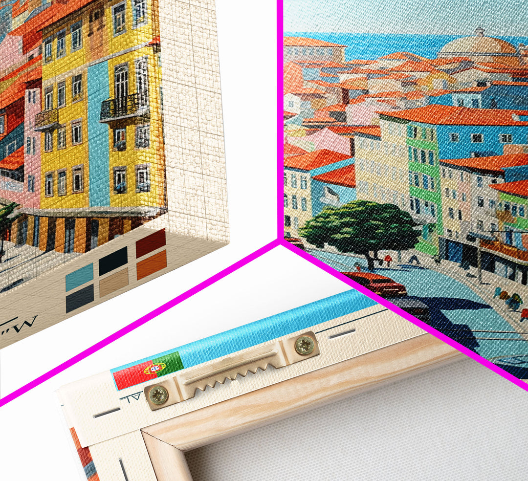 Porto Portugal Travel Poster Framed Canvas Print, Midcentury Modern Art, Pop Art Wall Decor, Scenic Wall Art, Living Room Decoration, Office Gift
