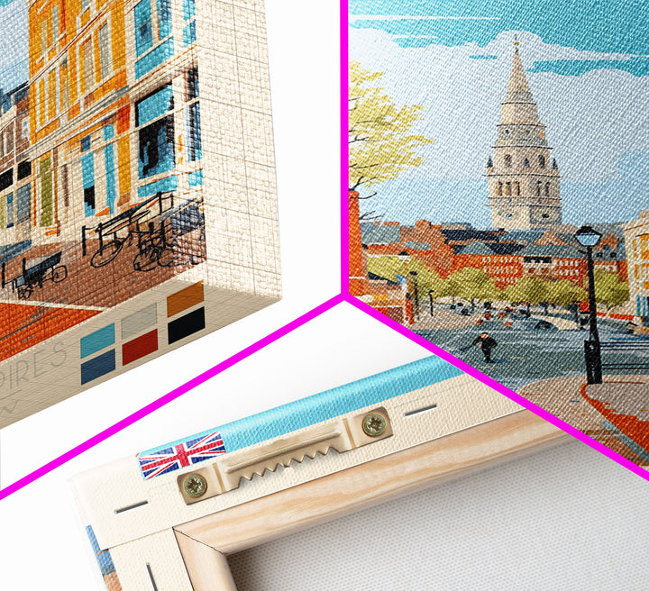 Portsmouth United Kingdom Travel Poster Framed Canvas Print, Midcentury Modern Art, Pop Art Wall Decor, Scenic Wall Art, Bedroom Decoration