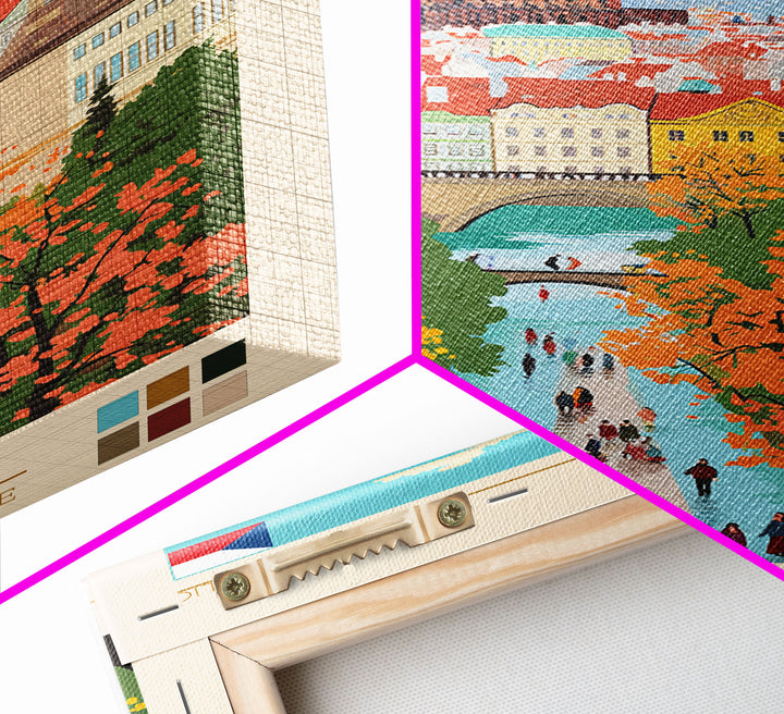 Prague Czech Republic Travel Poster Framed Canvas Print, Vintage Style, Pop Art Home Decor, Scenic Wall Art, Bedroom Decoration, Office Gift