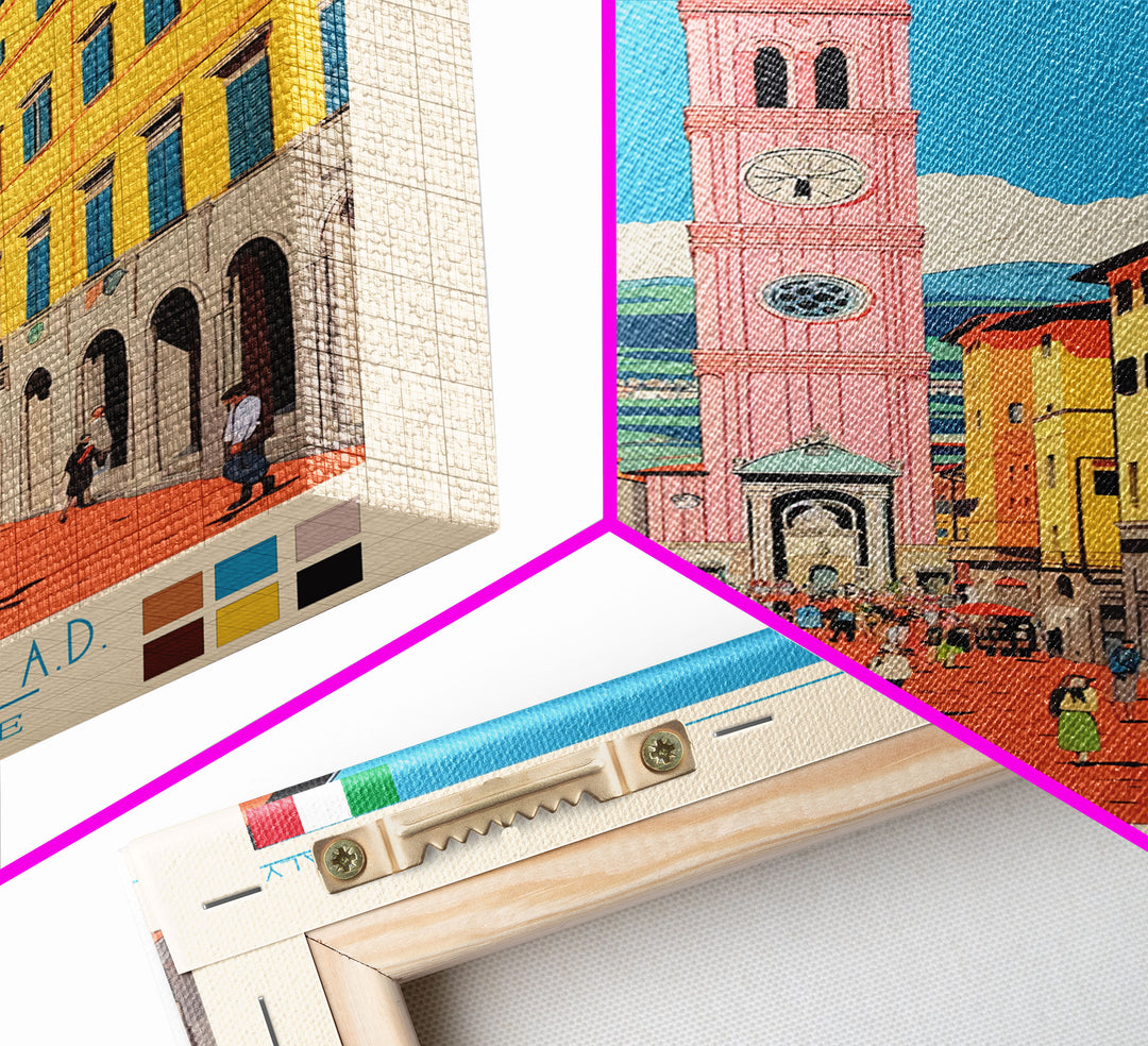 Prato Italy Travel Poster Framed Canvas Print, Midcentury Modern Art, Pop Art Wall Decor, Home Decor, Vacation Gift, Office Art