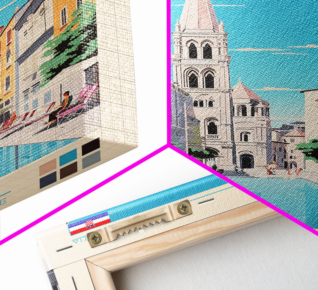 Pula Croatia Travel Poster Framed Canvas Print, Midcentury Modern Art, Pop Art Wall Decor, Scenic Wall Art, Living Room Decoration, Office Gift