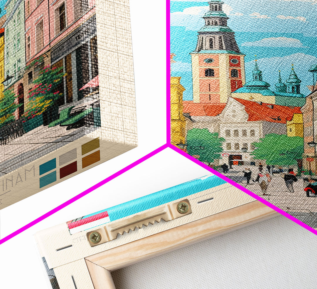 Radom Poland Travel Poster Framed Canvas Print, Midcentury Modern Art, Pop Art Wall Decor, Scenic Living Room Art, Bedroom Decor