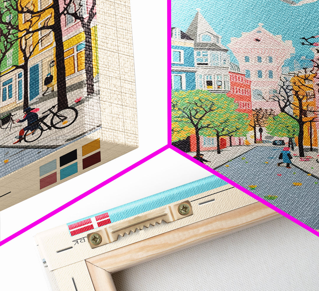 Randers Denmark Travel Poster Framed Canvas Print, Vintage Style, Pop Art Home Decor, Scenic Wall Art, Bedroom Decoration, Office Gift