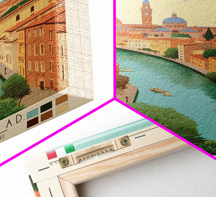 Ravenna Italy Travel Poster Framed Canvas Print, Midcentury Modern Art, Pop Art Wall Decor, Home Decor, Vacation Gift, Office Art