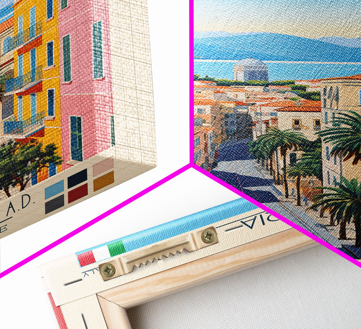 Reggio Calabria Italy Travel Poster Framed Canvas Print, Midcentury Modern Art, Pop Art Wall Decor, Scenic Living Room Art, Bedroom Gift