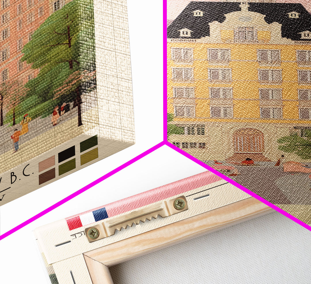 Rennes France Travel Poster Framed Canvas Print, Midcentury Modern Art, Pop Art Wall Decor, Scenic Wall Art, Living Room Decoration, Office Gift