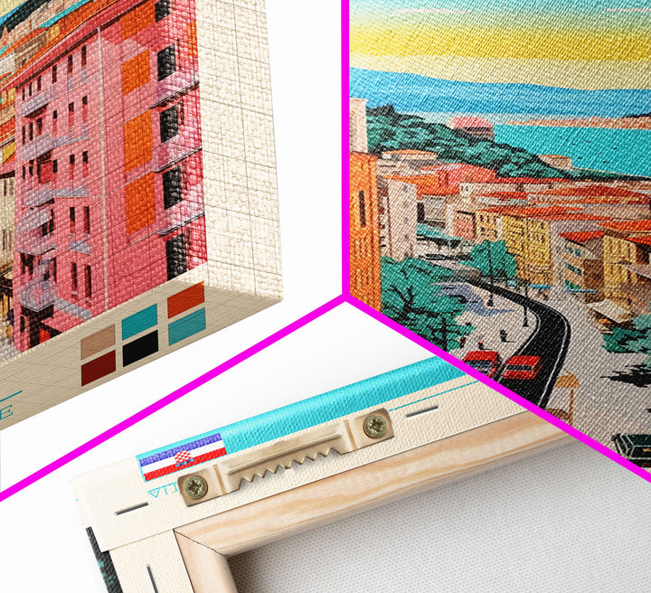 Rijeka Croatia Travel Poster Framed Canvas Print, Midcentury Modern Art, Pop Art Wall Decor, Scenic Wall Art, Living Room Decoration, Office Art