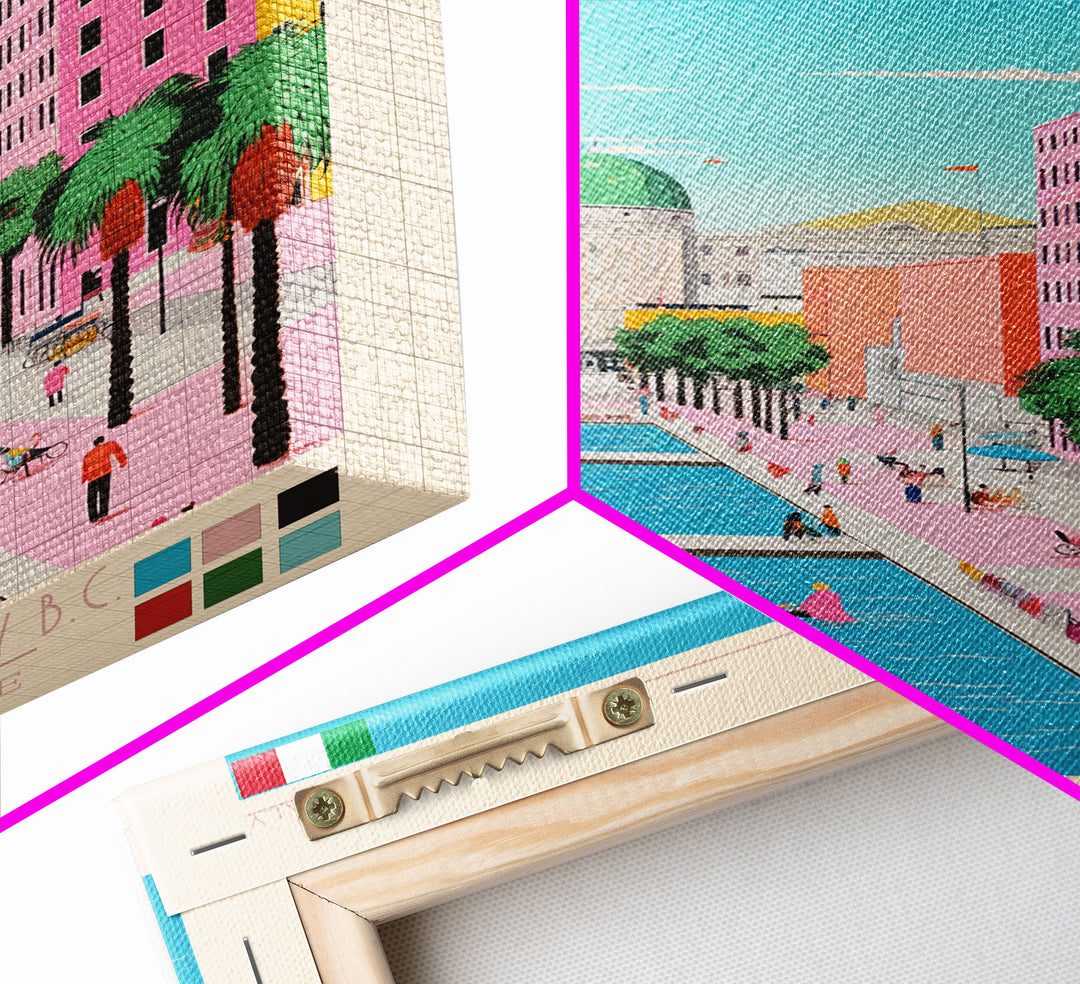 Rimini Italy Travel Poster Framed Canvas Print, Midcentury Modern Art, Pop Art Wall Decor, Scenic Bedroom Art, Office Decoration