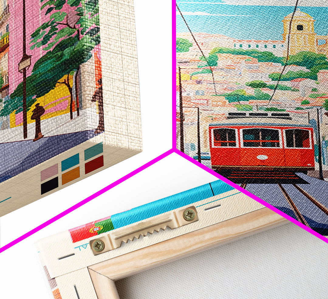 Rio Tinto Portugal Travel Poster Framed Canvas Print, Midcentury Modern Art, Pop Art Wall Decor, Scenic Living Room Art, Bedroom Decor