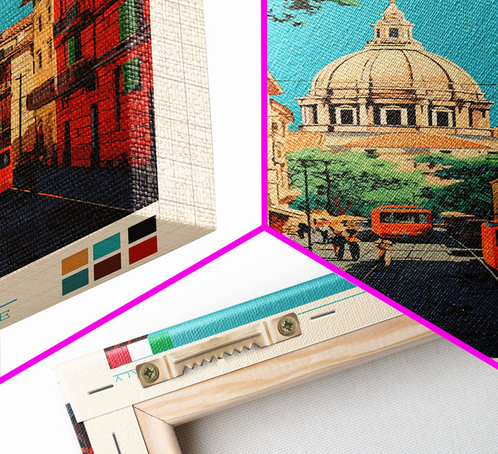 Rome Italy Travel Poster Framed Canvas Print, Midcentury Modern Art, Pop Art Wall Decor, Home Decor, Vacation Gift, Office Art