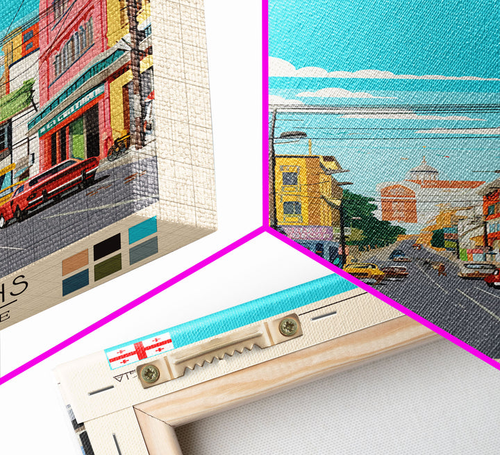 Rustavi Georgia Travel Poster Framed Canvas Print, Midcentury Modern Art, Pop Art Wall Decor, Scenic Wall Art, Bedroom Decoration