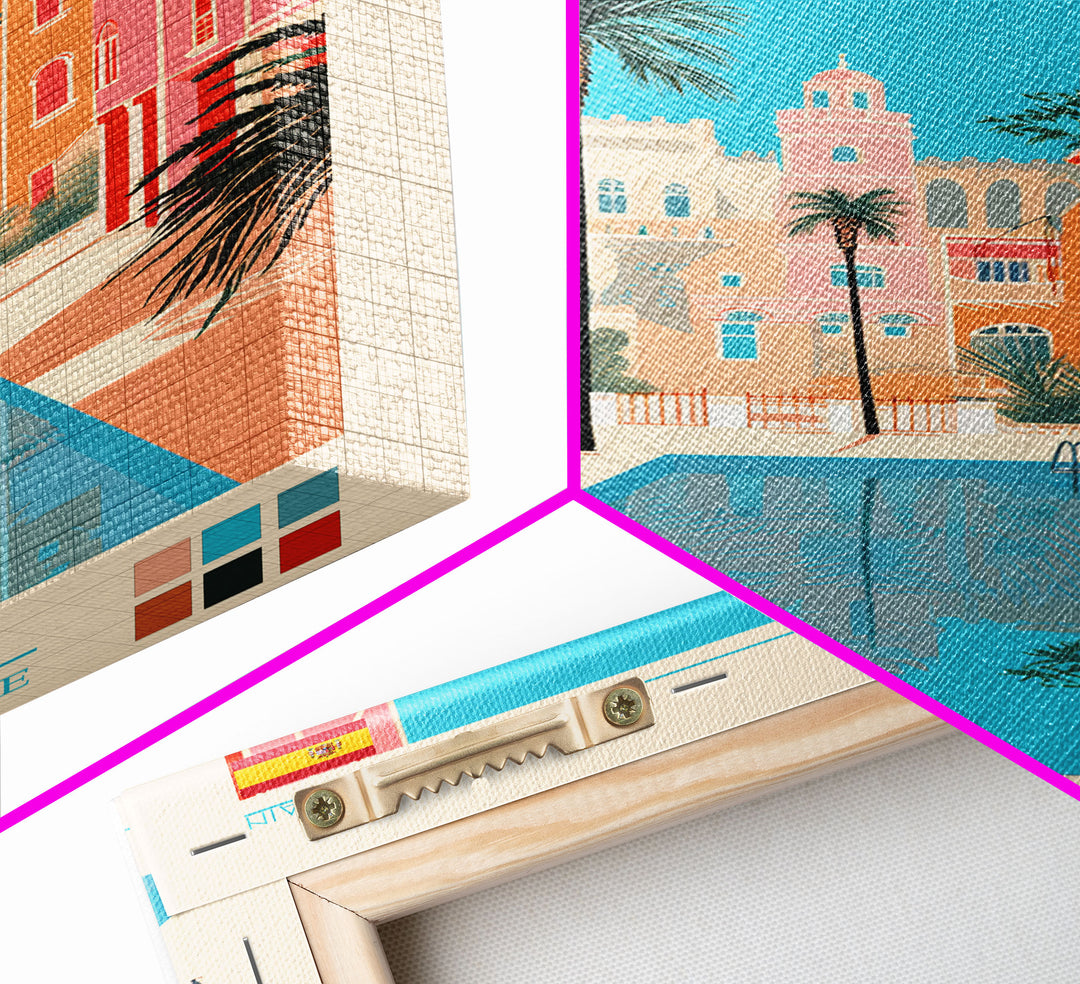 Sabadell Spain Travel Poster Framed Canvas Print, Midcentury Modern Art, Pop Art Wall Decor, Home Decor, Vacation Gift, Office Art