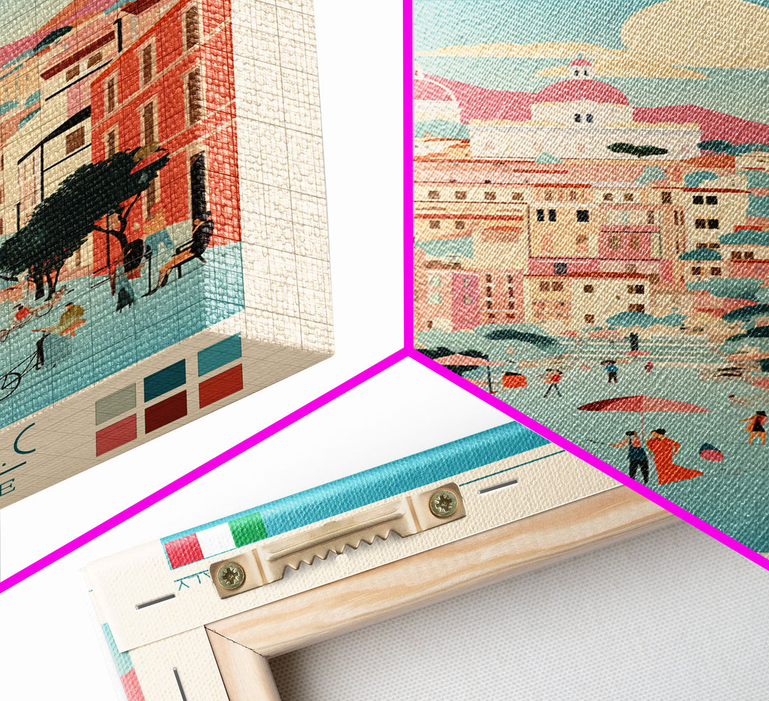 Salerno Italy Travel Poster Framed Canvas Print, Midcentury Modern Art, Pop Art Wall Decor, Home Decor, Office Gift, Living Room Art