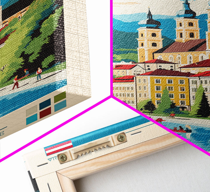 Salzburg Austria Travel Poster Framed Canvas Print, Midcentury Modern Art, Pop Art Wall Decor, Scenic Wall Art, Bedroom Art