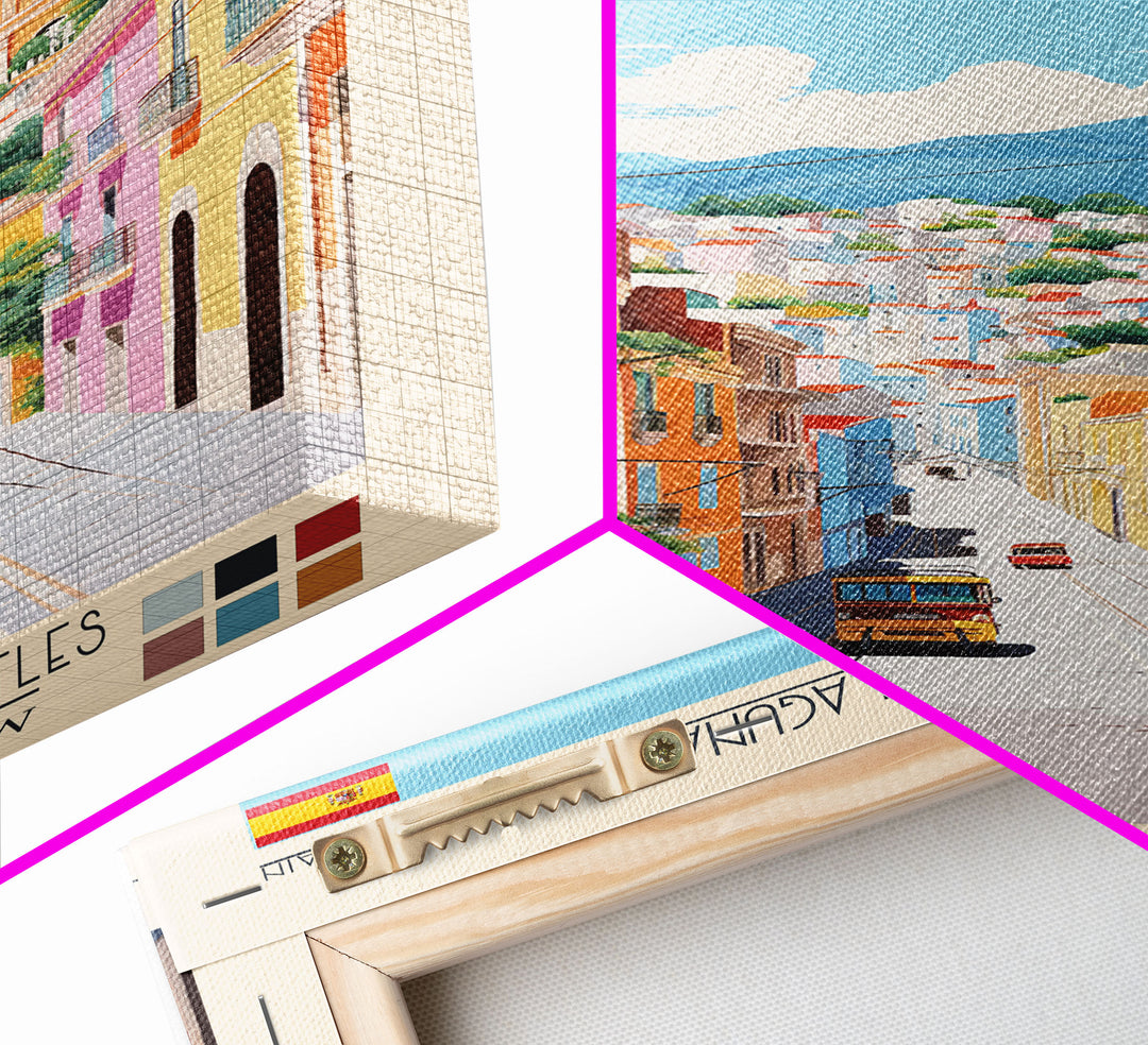 San Cristóbal de La Laguna Spain Travel Poster Framed Canvas Print, Midcentury Modern Art, Pop Art Wall Decor, Bedroom Decor, Scenic Art