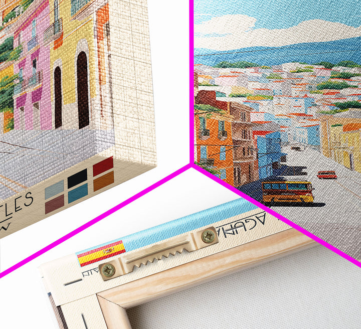 San Cristóbal de La Laguna Spain Travel Poster Framed Canvas Print, Midcentury Modern Art, Pop Art Wall Decor, Bedroom Decor, Scenic Art